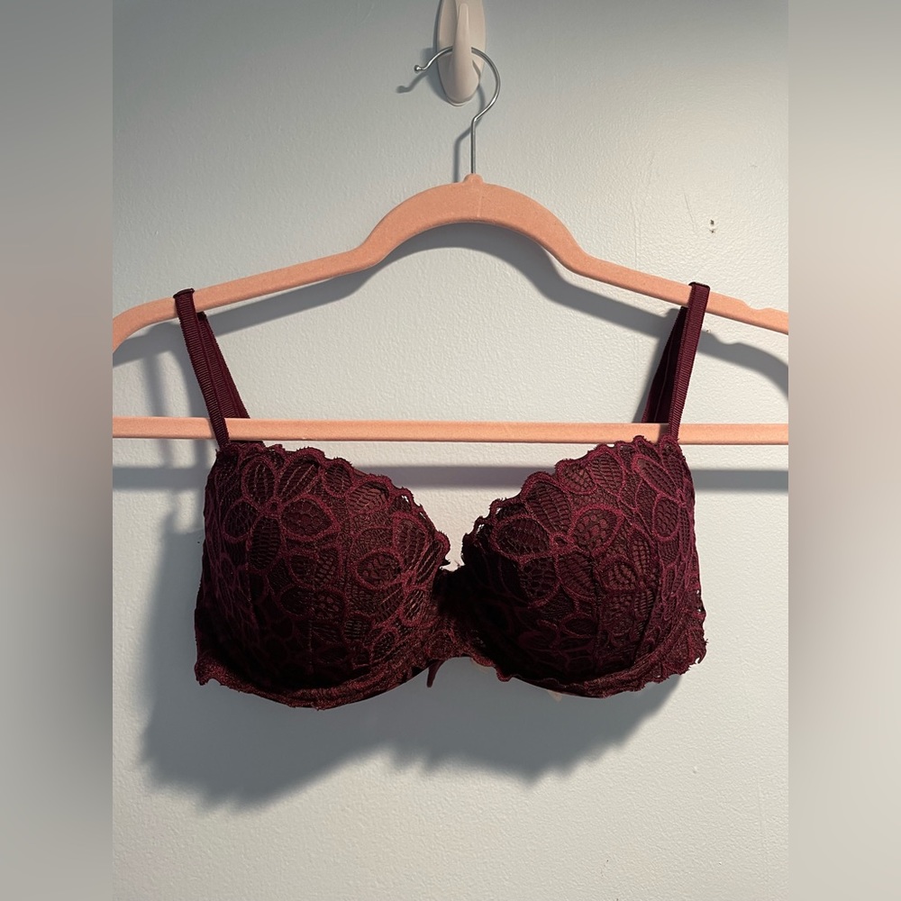 A cute burgundy bra perfect for date night